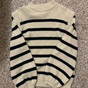 Cream and Black Striped Women’s Sweater